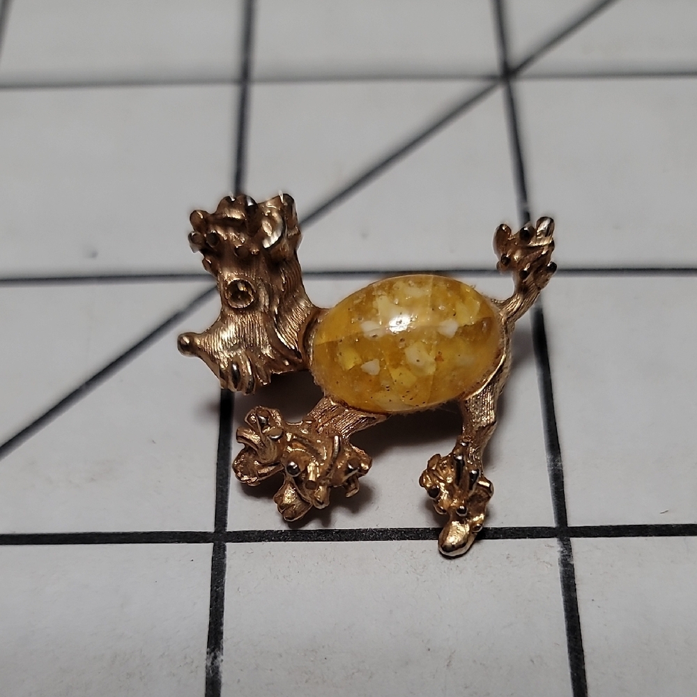 Golden‎ Poodle Brooch with Yellow Stone, Vintage